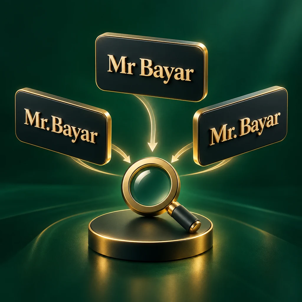 Mr Bayar vs Mr.Bayar vs Mr. Bayar: Understanding Brand Spelling and Online Search Variations — supporting editorial illustration